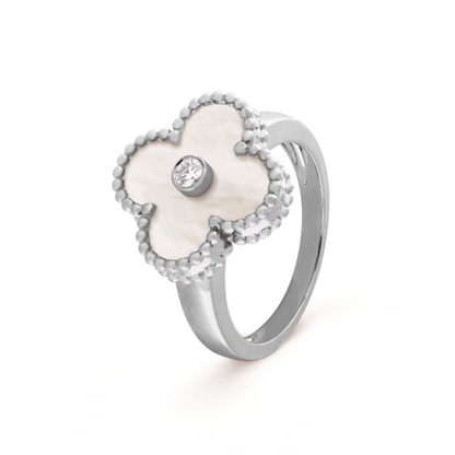 Bague en Ambre - Blanc / Argent