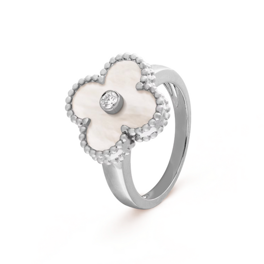 Bague en Ambre - Blanc / Argent
