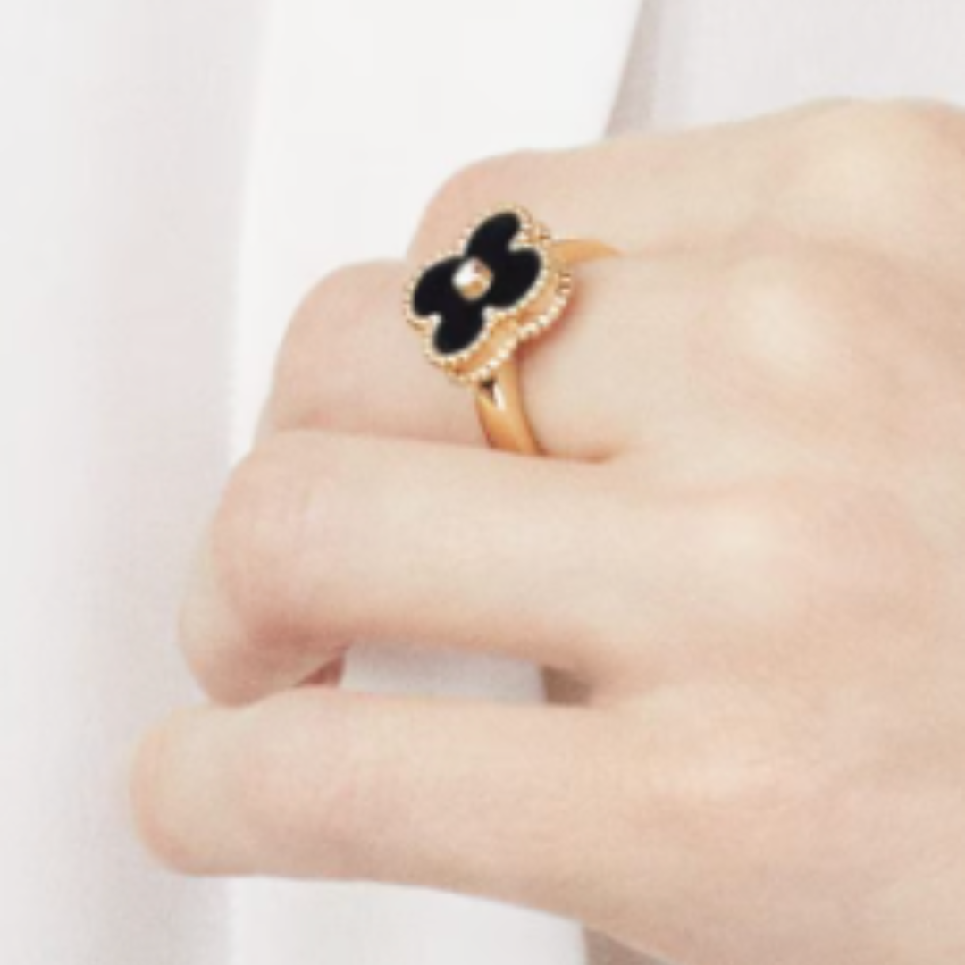 Bague en Ambre - Noir / Or