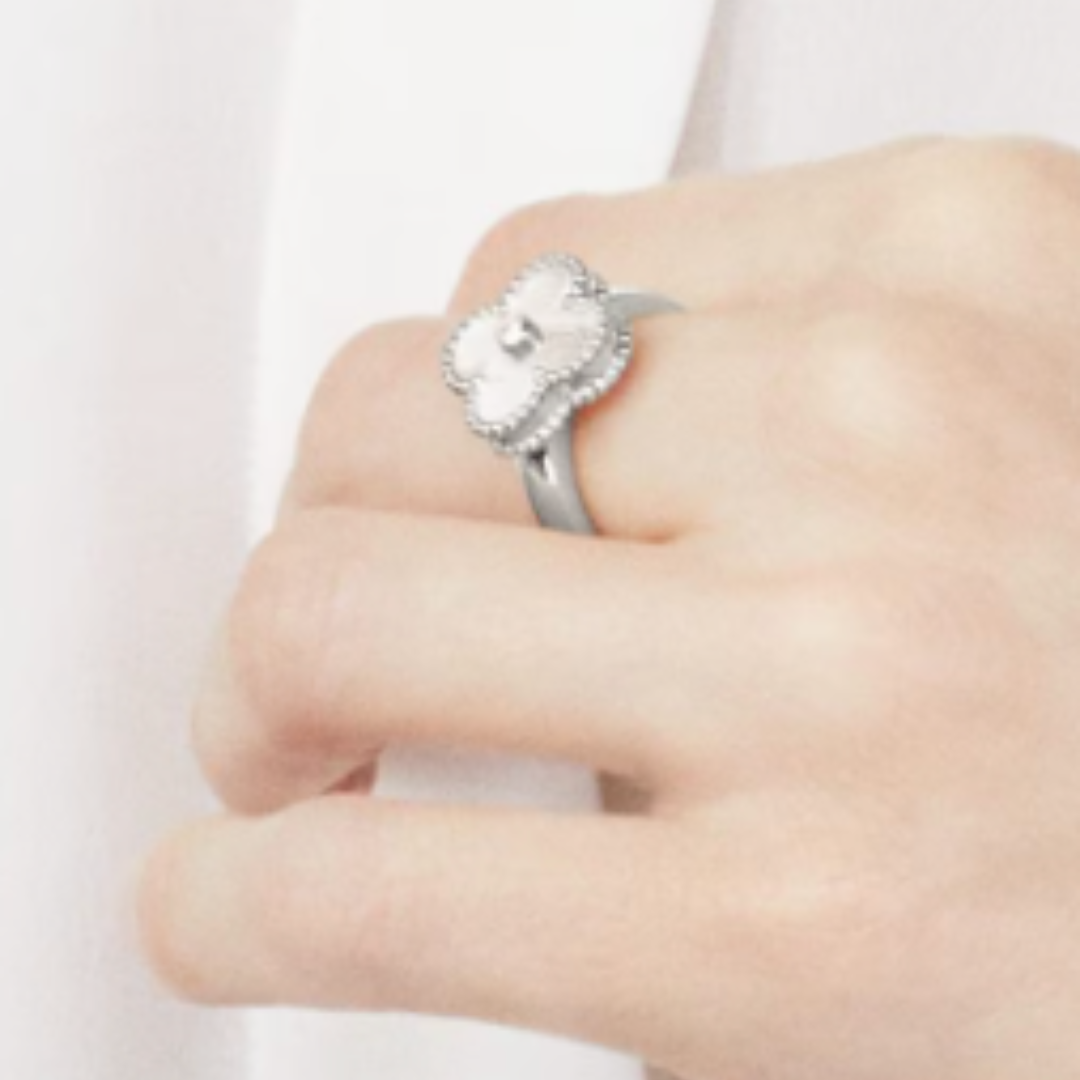 Bague en Ambre - Blanc / Argent