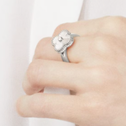 Bague en Ambre - Blanc / Argent