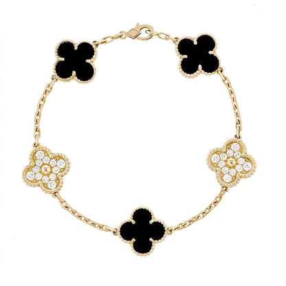 Trèfle | Zirconia Bracelet – Noir Or