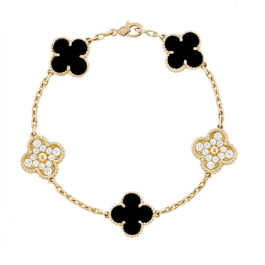 Trèfle | Zirconia Bracelet – Noir Or