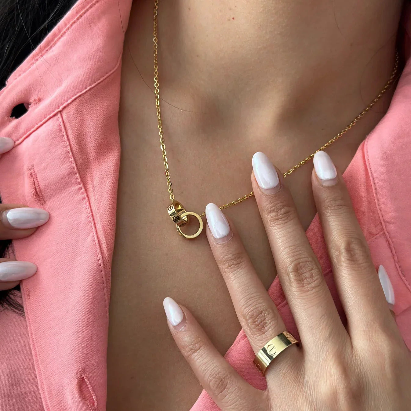 Collier D'amour Double Anneau | Or Rose