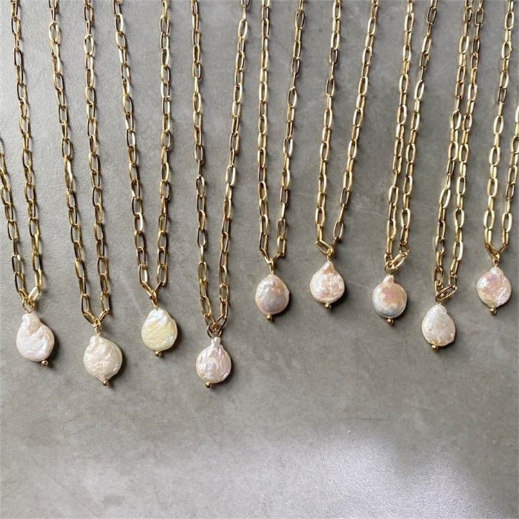 Collier Chaîne Trombone avec Pendentif en Perles Hanalei
