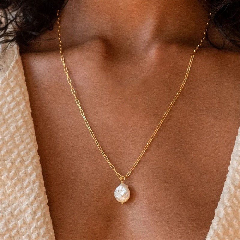 Collier Chaîne Trombone avec Pendentif en Perles Hanalei