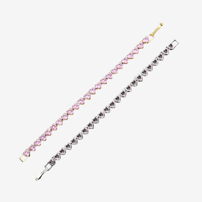 Bracelet De Tennis Avec Cœur Rose